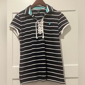U.S. Polo Assn. Black and White Sporty Striped Polo